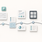 Yeni mezunlar için UI UX kariyer yol haritasını gösteren minimal arayüz kartları ve portfolio adımları