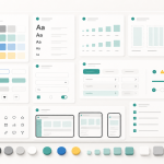 Beginner friendly design system board with color tokens typography spacing components states responsive screens and handoff checklist