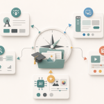 Modern graphic design career compass with paths for brand identity UI UX product design motion content and AI assisted creative tools