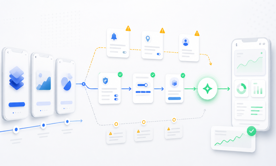 Mobil app onboarding tasarımında kullanıcıyı ilk değere götüren akış, sürtünme noktaları ve activation metrikleri