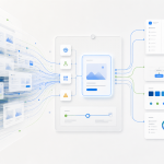 AI generated UI drafts flowing into a product design decision board with UX clarity design system metrics and quality checks